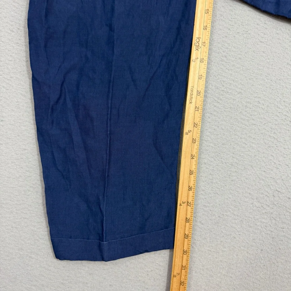 Vintage Samuelsohn Linen Pants Men's 34x30 Blue Pleated Trousers Dress Loose Fit